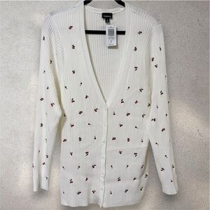 NWT Torrid Fitted Embroidered Cherry Ribbed V-Neck Cardigan Size 4X